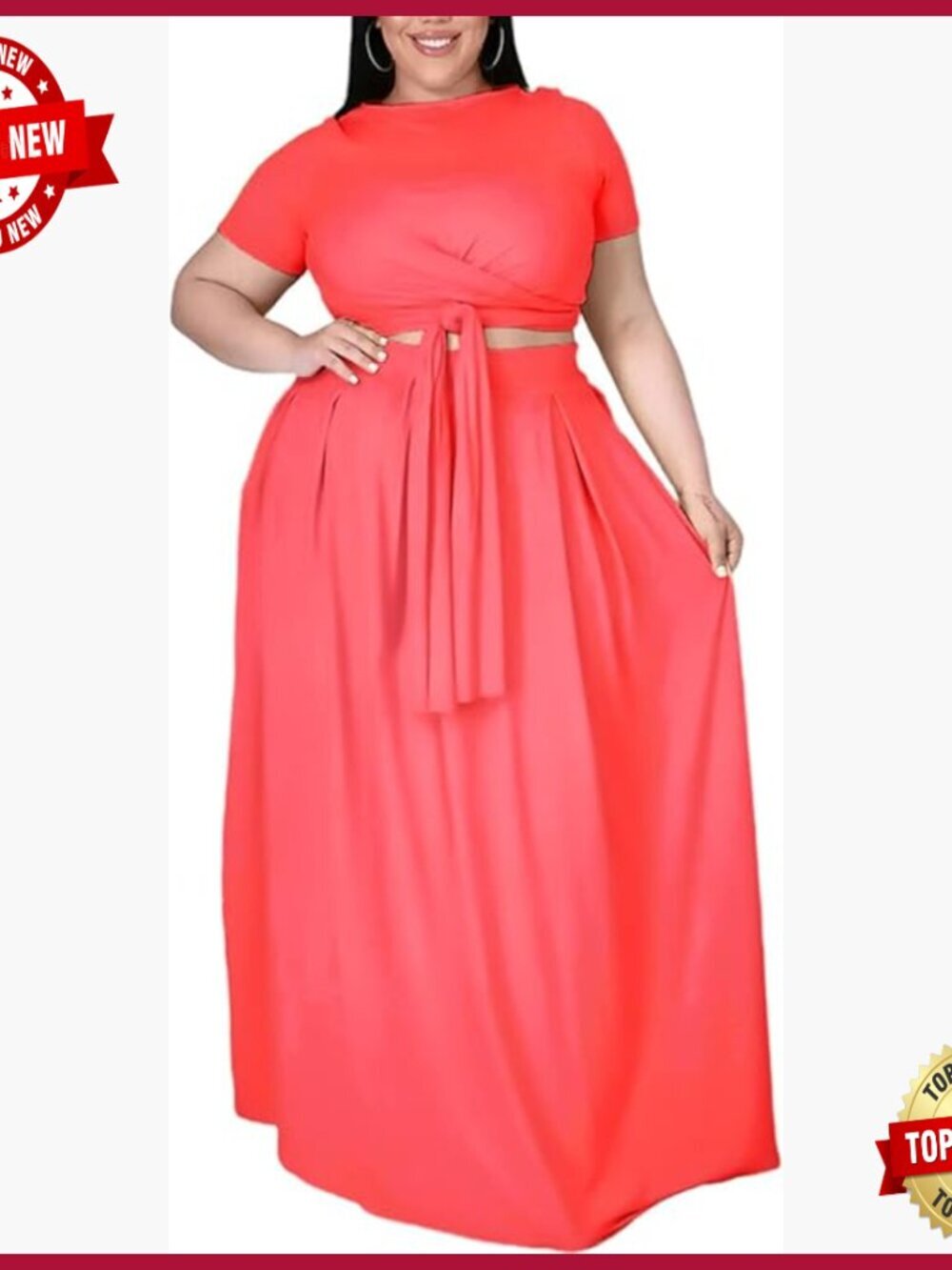 Plus Size 2 Piece Maxi Dress Set Empire Waist Bandage Wrap Crop Top